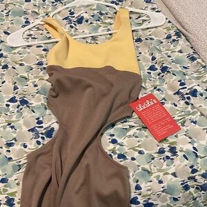 Lulu's Yellow and Brown Colorblock Dress